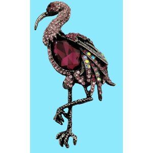 Pink Flamingo Rhinestone Brooch Statement Pin Large Tropical Beachy Tiki